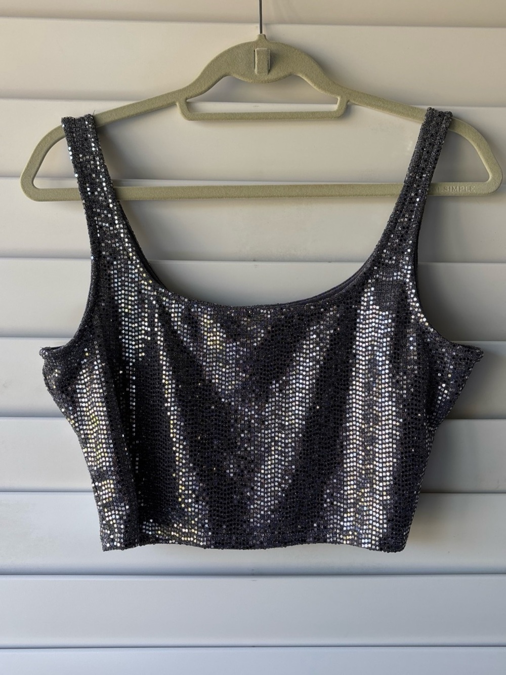 Vintage 90s Y2K Bebe Silver Metallic Sequin Glam Going Out Club Crop Top Size L